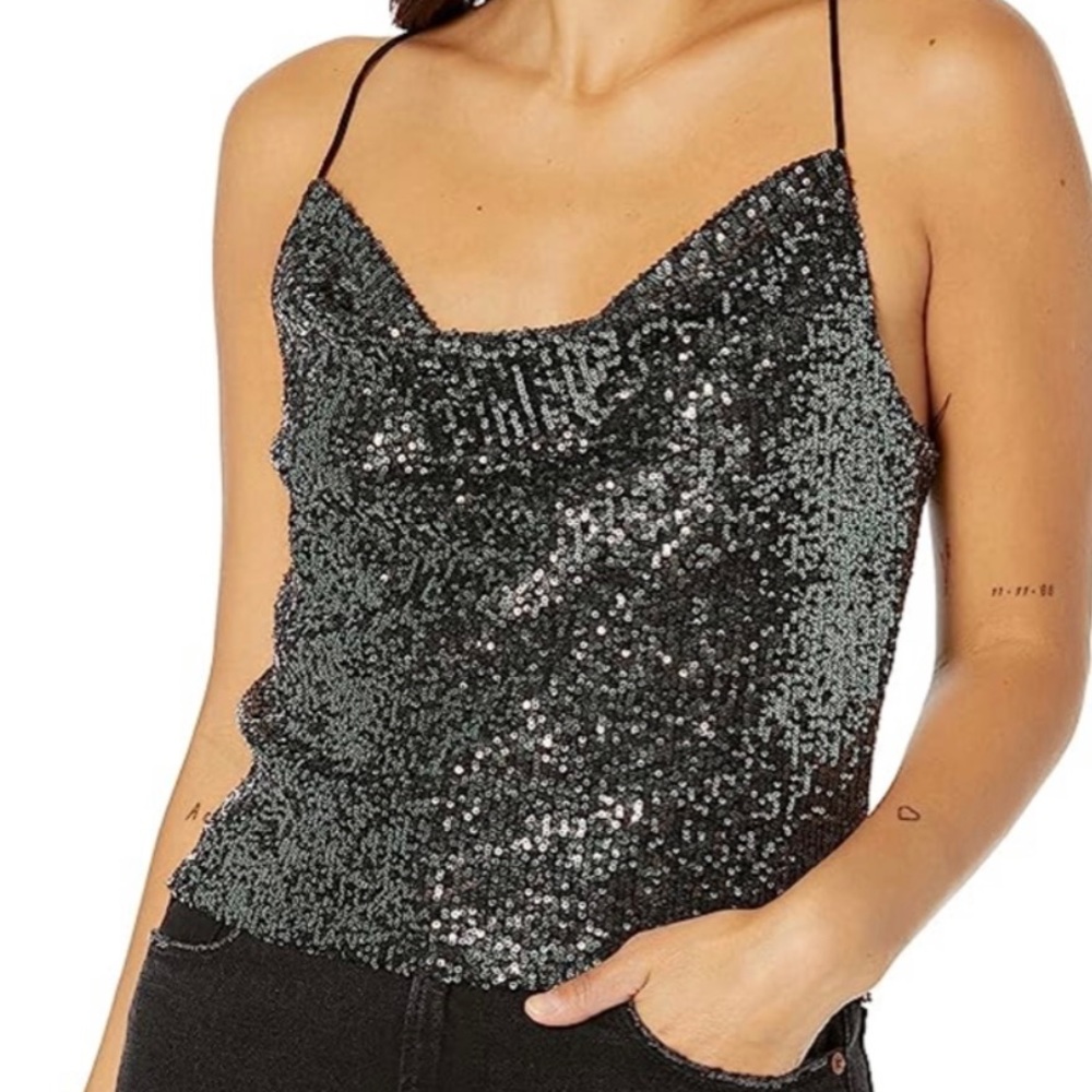 Steve Madden Trisha Sequin Cowl Neck Sleeveless Knit Top